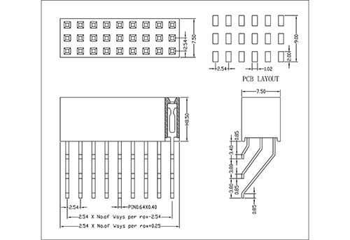 2.54 mm Female Header Three Row Angle SMT Type H8.5  FHEM17-XXTXXX