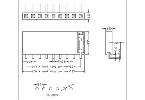 2.54 mm Female Header Single Row Angle Type H8.5 FHER03-XXSXXX 2.54 mm Female Header Single Row Angle Type H8.5 FHER03-XXSXXX